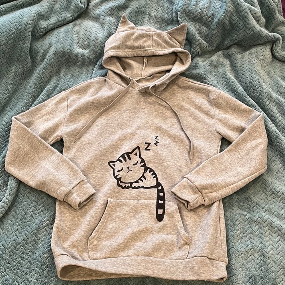 Cute soft grey cat hoodie with cat ears